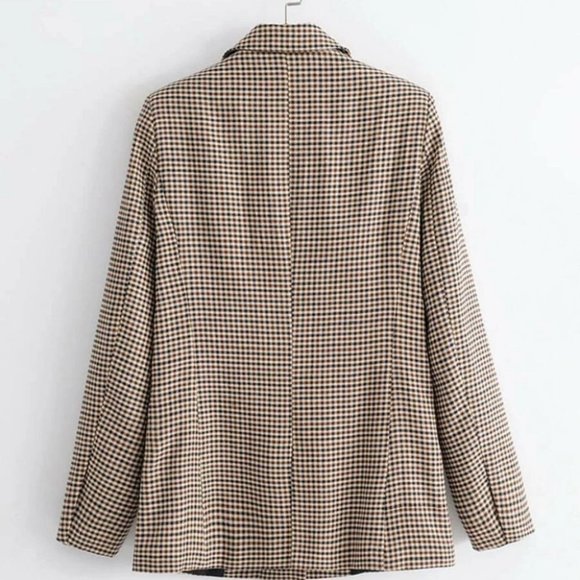 Plaid Print Double Breasted Lapel Collar Blazer work professional Business Chic - Picture 6 of 16